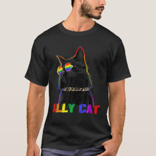Camiseta Ally Cat Glass LGBT Orgulho gay Ally Flag Rainbow
