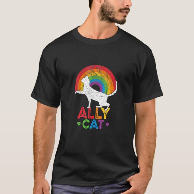 Camiseta Ally Cat LGB Rainbow Gay Lésbian Support Grunge (Frente)