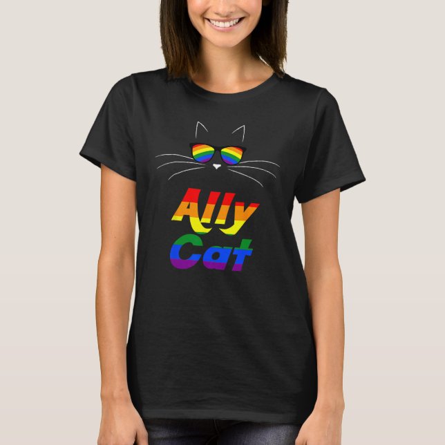 Camiseta Ally Cat LGBT Gay Rainbow Pride Flag Boys Men Girl (Frente)