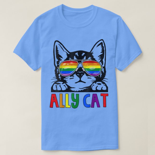Camiseta Ally Cat LGBT Gay Rainbow Pride Flag Boys Men Girl (Frente do Design)