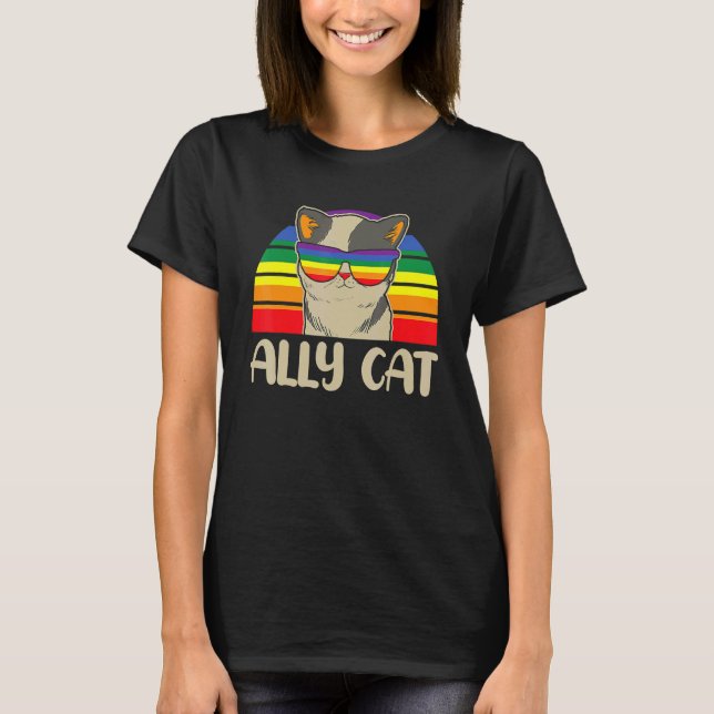 Camiseta Ally Cat Lgbt Gay Rainbow Pride Flag Boys Mens Gir (Frente)