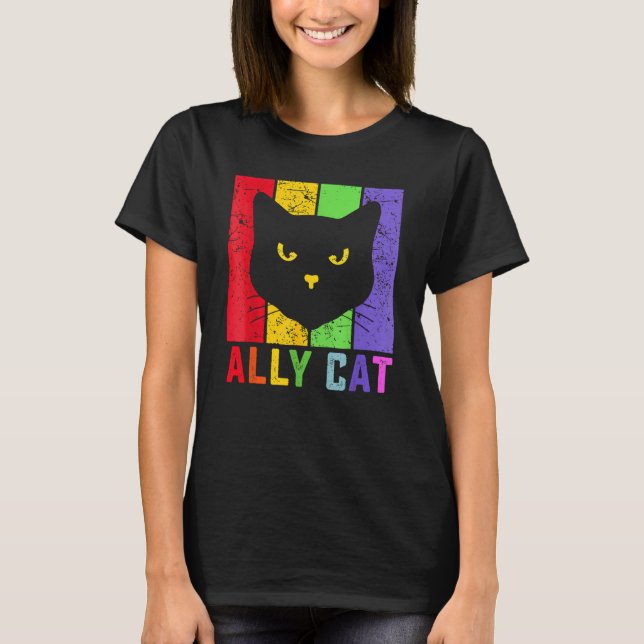 Camiseta Ally Cat LGBT Gay Rainbow Pride Flag  Cat (Frente)