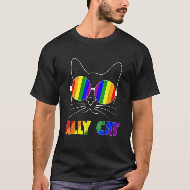 Camiseta Ally Cat LGBT Gay Rainbow Pride Flag Sunflower LGB (Frente)