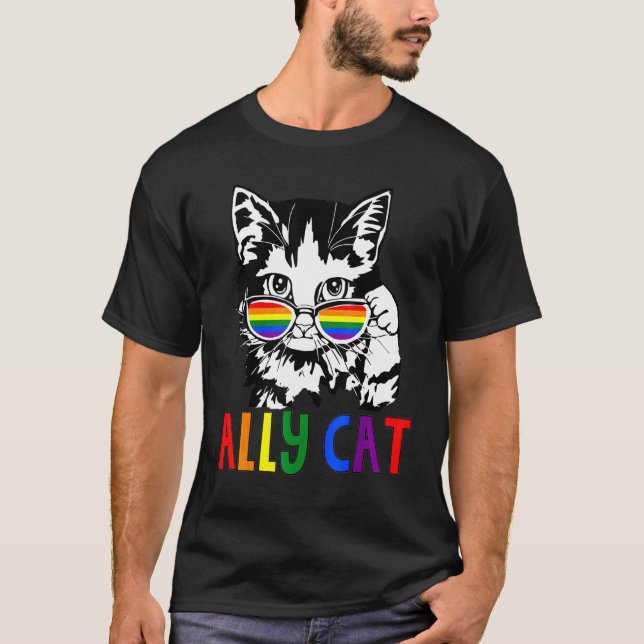 Camiseta Ally Cat Lgbt Pride Sinalizador Orgulho gay Ally R (Frente)