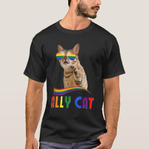 Camiseta Ally Cat Lgbtq+ Orgulho Gato Com Óculos De Sol Arc