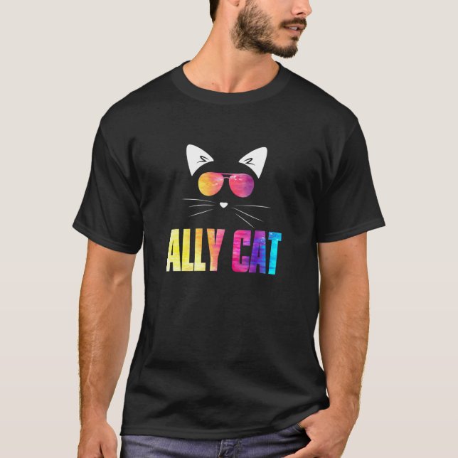 Camiseta Ally Cat Rainbow Óculos suntuosos Orgulho gay alia (Frente)