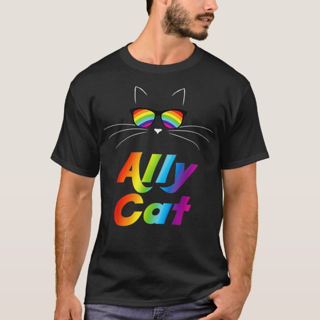 Camiseta Ally Cat Rainbow Óculos suntuosos Orgulho gay alia (Frente)