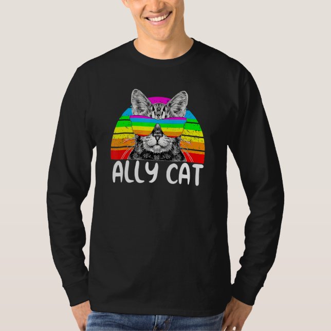 Camiseta Ally Cat Rainbow Sunvidros Lgbt Orgulho gay Kittys (Frente)