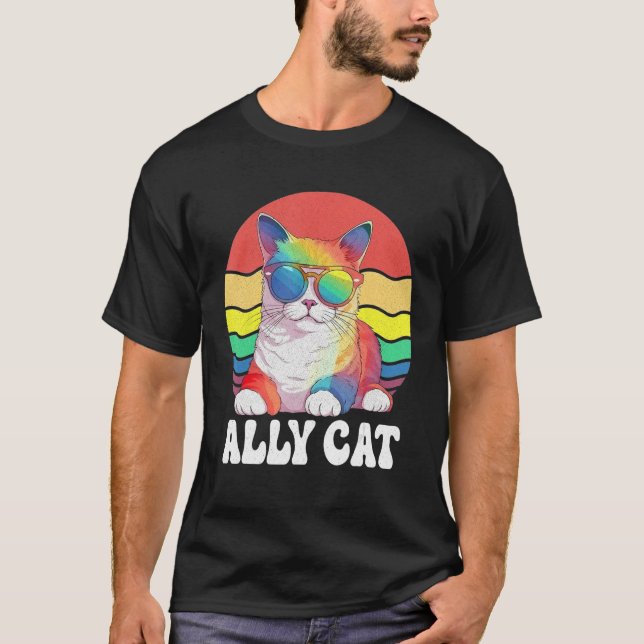 Camiseta Ally Cat Straight LGBT Supporter Gay Pride Ally Ra (Frente)