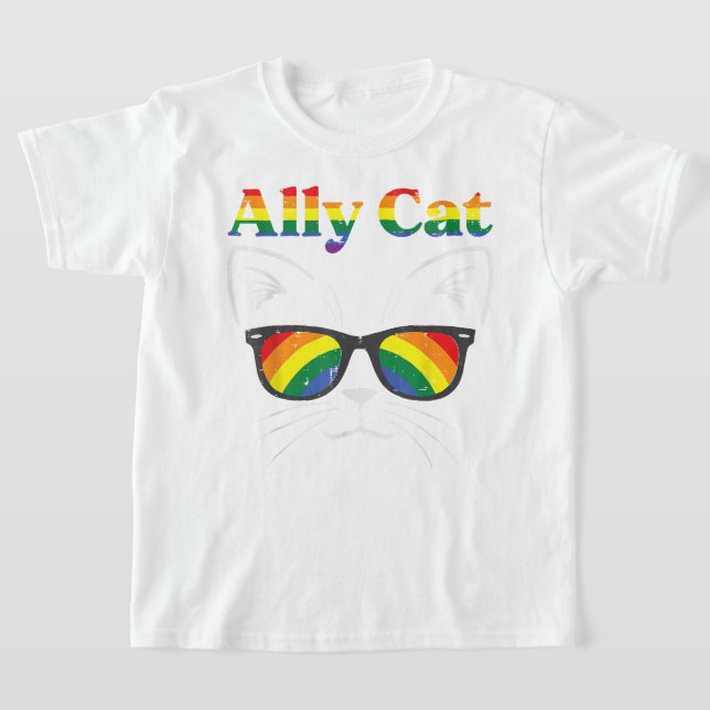 Camiseta Ally Cat Sunglass Gay Rainbow Pride LGBT Suporte (Postura )
