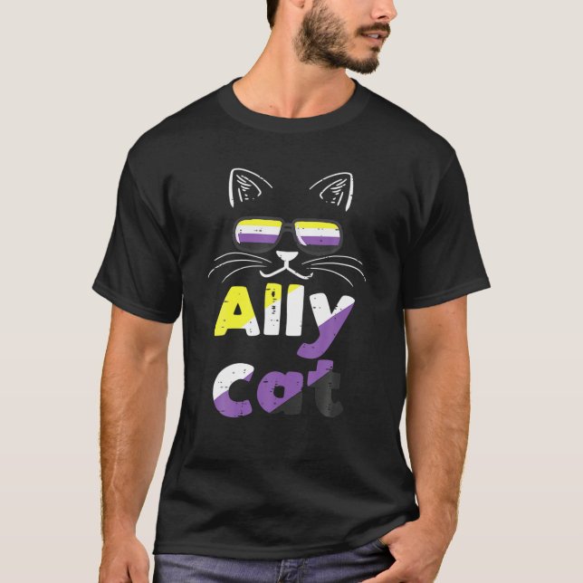 Camiseta Ally Cat Sunvidros Não Binários Sinalizador Enby N (Frente)