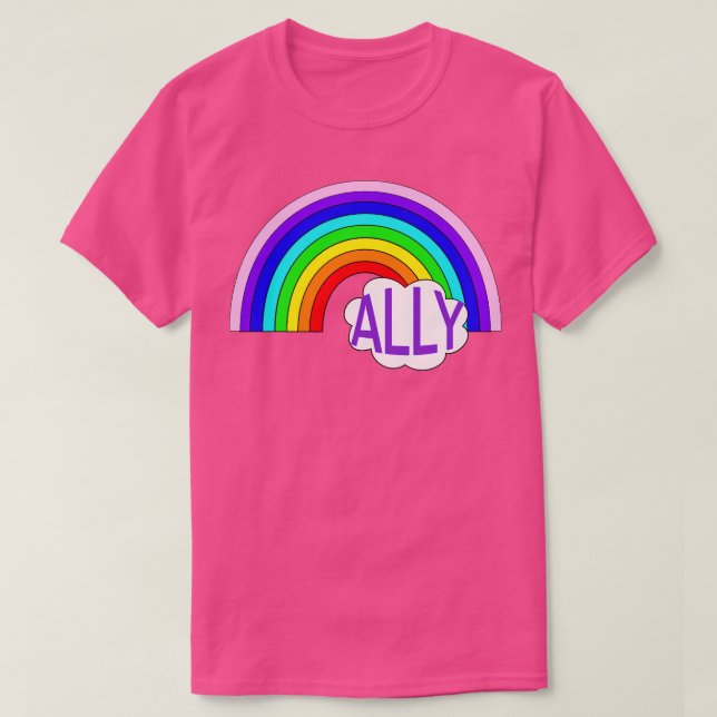 Camiseta ALLY com Orgulho LGBTQIA2S do Arco-Íris e Nuvens (Frente do Design)