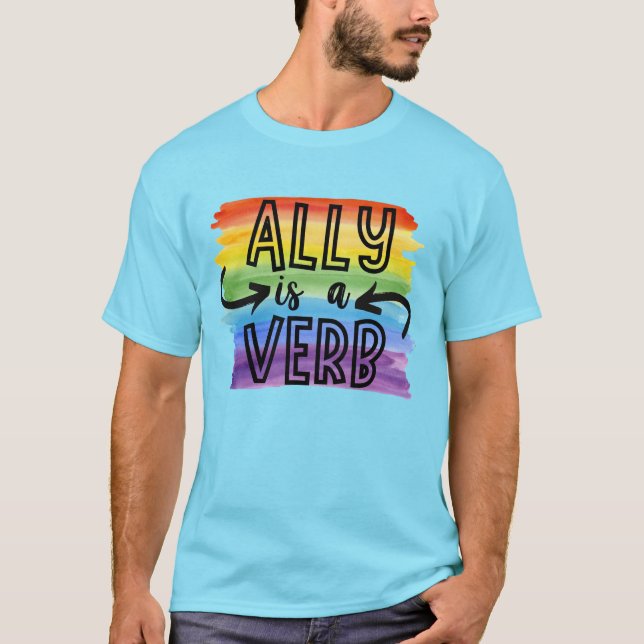 Camiseta Ally é um Orgulho LGBTQ do Arco-Íris Verb Watercol (Frente)