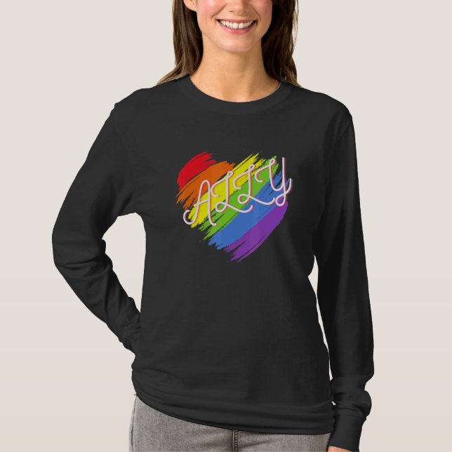 Camiseta Ally Heart Orgulho gay Lqbtq Rainbow (Frente)