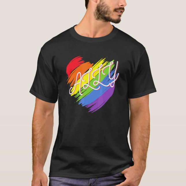 Camiseta Ally Heart Orgulho gay Lqbtq Rainbow (Frente)