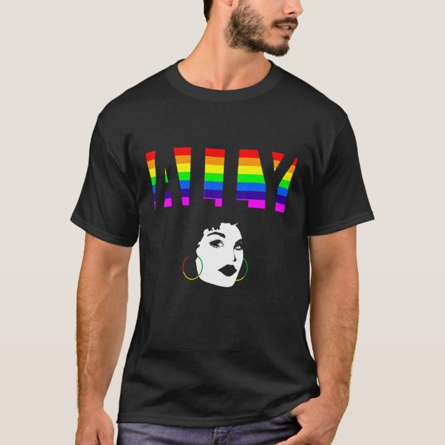 Camiseta Ally Pride LGBTQ Igualdade Rainbow Lésbica Gay Tra (Frente)
