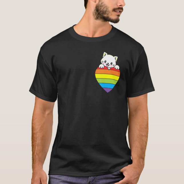 Camiseta Ally Rainbow Heart Cat LGBTQ Community Pride Gende (Frente)