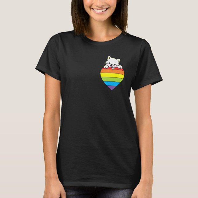 Camiseta Ally Rainbow Heart Cat LGBTQ Community Pride Gende (Frente)