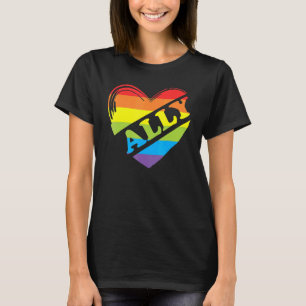Camiseta Ally Rainbow Heart Love LGBTQ Community Pride Gend