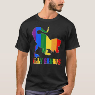 Camiseta Ally Saurus Dinosaur LGBT Gay Rainbow Prim Flag M