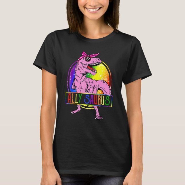 Camiseta Ally Saurus T Rex Dinosaur Orgulho Ally Lgbt Orgul (Frente)