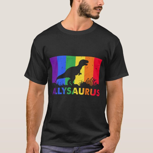 Camiseta Ally Saurus T-Shirt, Rainbow Pride Shirt, Pride (Frente)