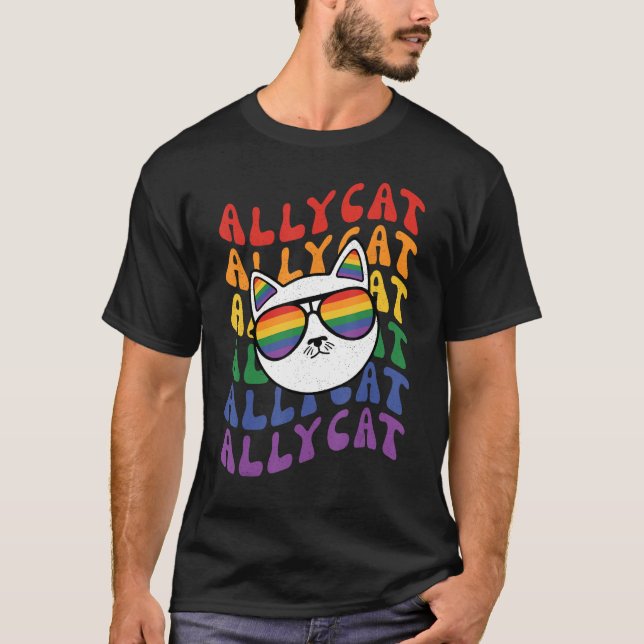 Camiseta AllyCat  Ally Cat Gay Pride Rainbow Sunglasses LGB (Frente)