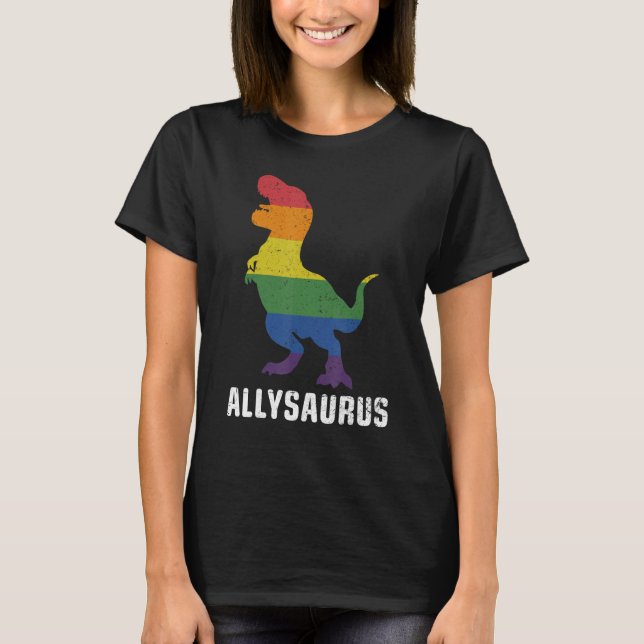 Camiseta Allysaurus Dinosaur In Rainbow Flag For Ally LGBT  (Frente)