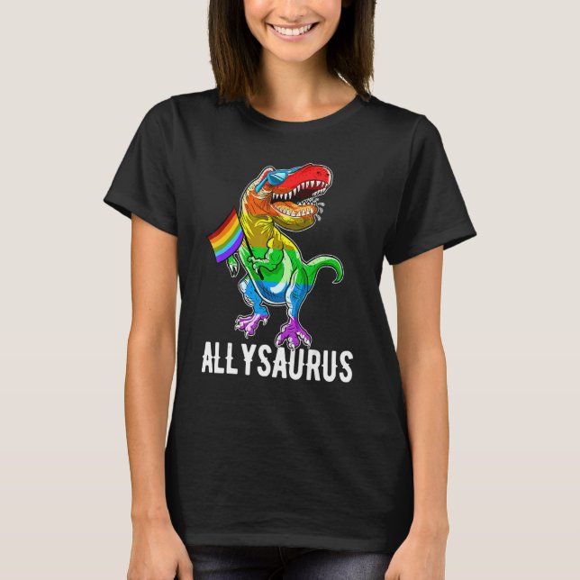 Camiseta Allysaurus Lgbt Dinosaur Rainbow Pride Flag Gay Pr (Frente)