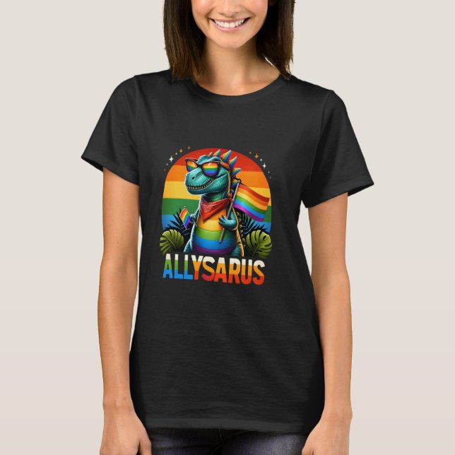 Camiseta Allysaurus Pride LGBTQ Arco-Íris Óculos solares Al (Frente)