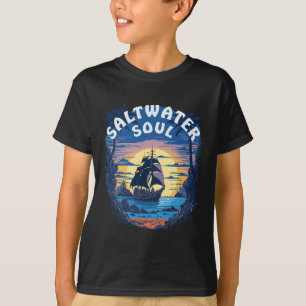 Camiseta Alma de água salgada - Barco Galeão Antigo
