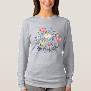 Camiseta Alma de Flor Silvestre Boho Floral Manga Longa 