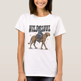 Camiseta ALMA SELVAGEM Design de Cowgirl Montando Guepardo 