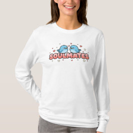 Camiseta Almas Gêmeas: Pássaros Azuis Kawaii Amor Pastel