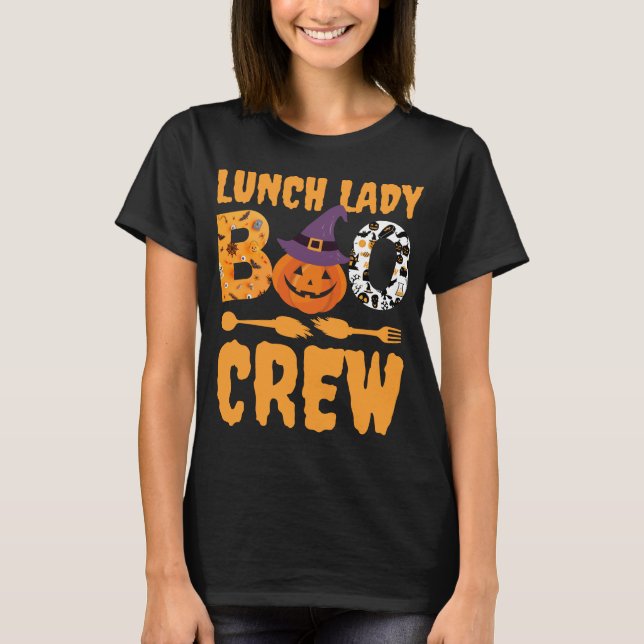 Camiseta Almoçando Lady Boo Crew School Cafeteria Halloween (Frente)