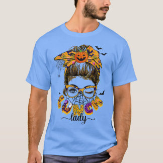 Camiseta Almoço de Halloween Lady Messy Bun Spooky Almoço