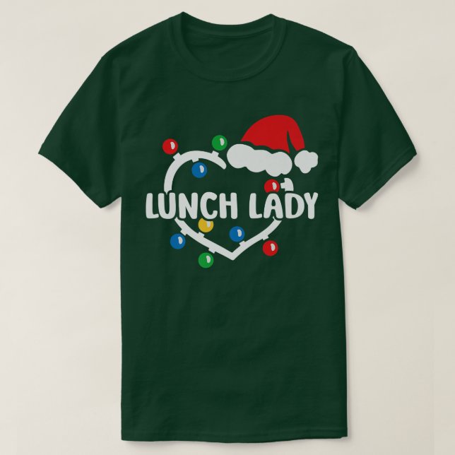 Camiseta Almoço Lady Christmas Lights Santa Hat Heart Xmas  (Frente do Design)