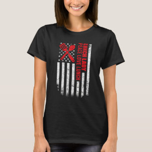 Camiseta Almoço Patriótico Lady Peace Love Lunch USA Flag 4