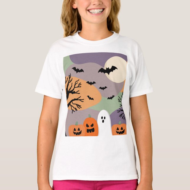 Camiseta Almofada noite de halloween abóboras e fantasmas (Frente)