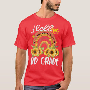 Camiseta Alô, 3.º ano Engraçado Boho Rainbow Sunflower Teac