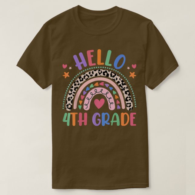 Camiseta Alô, 4º ano Leopard Boho Rainbow 1rua Dia De Sc (Frente do Design)