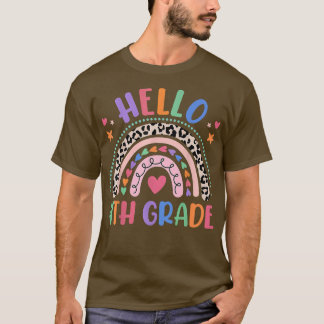 Camiseta Alô, 4º ano Leopard Boho Rainbow 1rua Dia De Sc