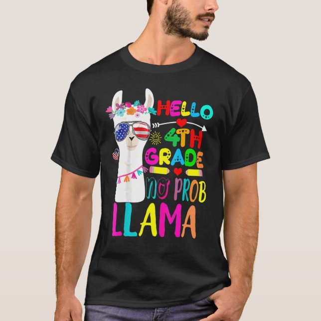 Camiseta Alô, 4º Grau Sem Prob Llama Professora De Volta A  (Frente)