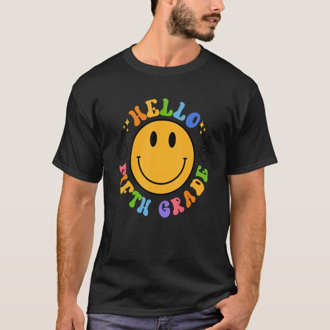 Camiseta Alô, 5º ano, Retro Smiley, 5, Voltar (Frente)