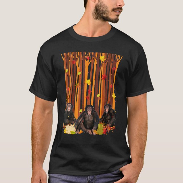 Camiseta Alô Autumn Monkey Maple Leaf Fall Pumpkin Mens W (Frente)