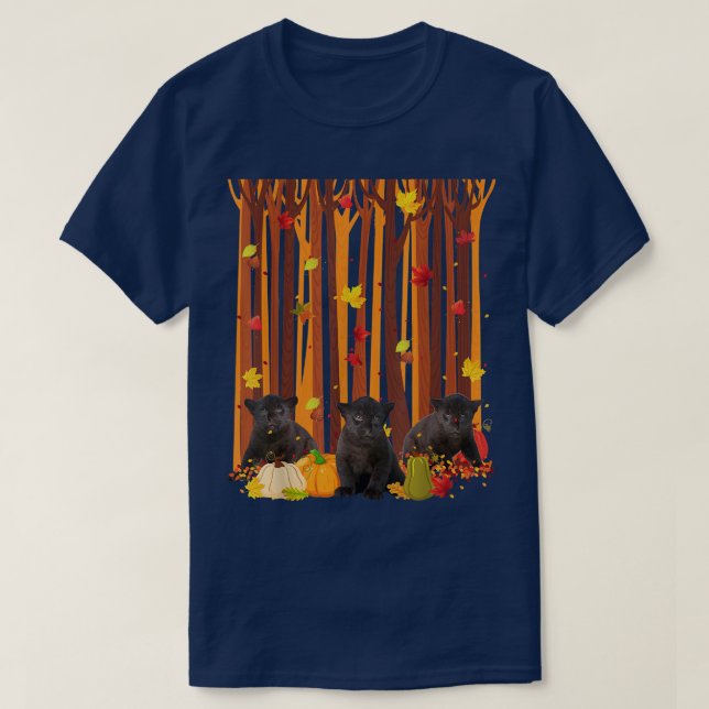 Camiseta Alô Autumn Panther Maple Leaf Fall Pumpkin Mens (Frente do Design)