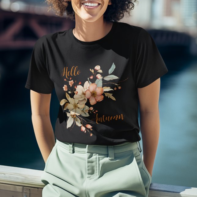 Camiseta Alô Autumn Watercolor Floral Black (Criador carregado)