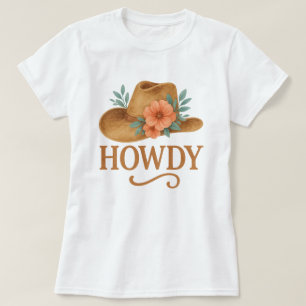 Camiseta Alô Boho Chapéu de Cowboy Ocidental Aquarela Flora