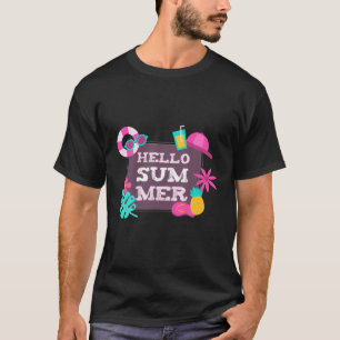 Camiseta Alô Boné Rosa de Verão Óculos de sol Fruta Palm Be