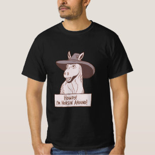 Camiseta Alô! Estou Cavalgando Por aí – Chapéu de Cowboy de